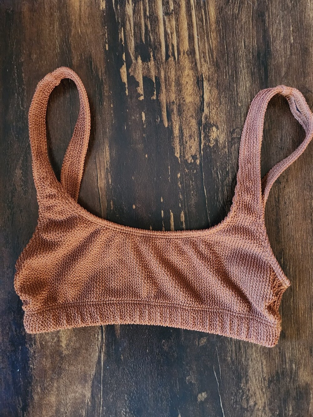 Good American Crinkle Scoop Bikini Top Brown Size 1/2 NWOT
